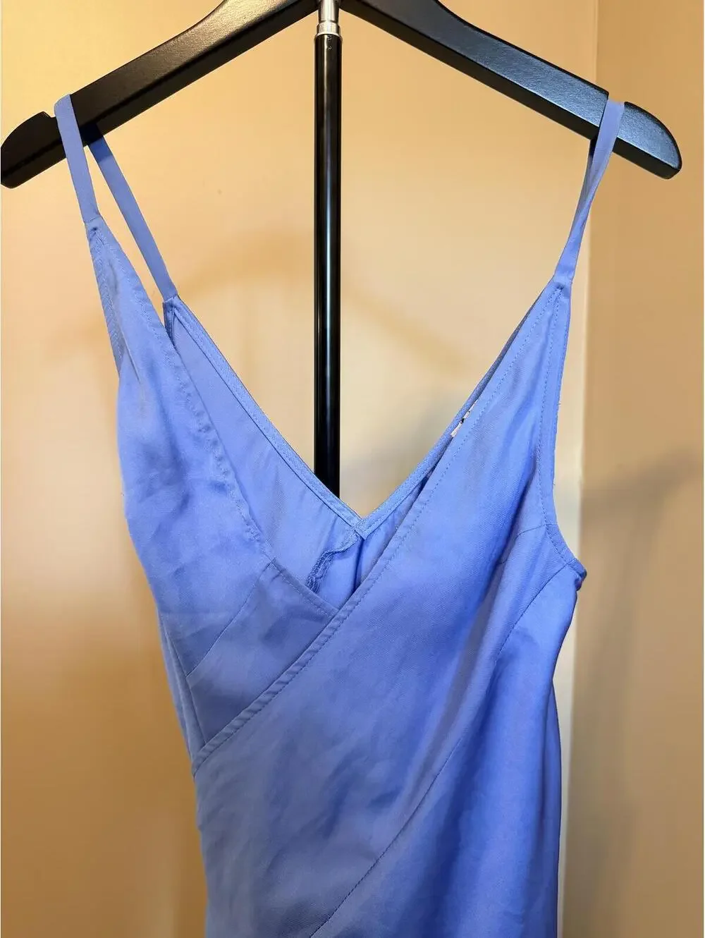 Free People Blue Satin Wrap Mini Dress Size S Silky Slip Dress
